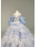 Blue Glitter Tulle Ruffled Flower Girl Dress